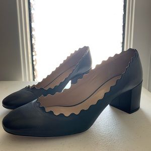 CHLOE Classic Black Lauren Scallop PUMP Block Heel